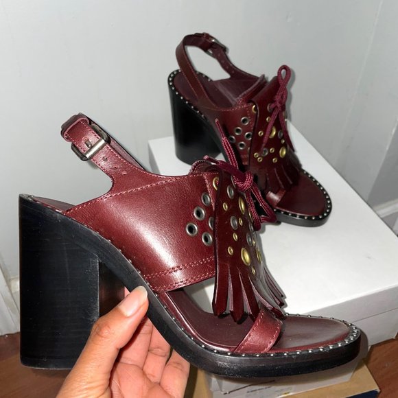 Burberry Leather Fringe Tassel Eyelet Stud Sandals - Picture 11 of 13